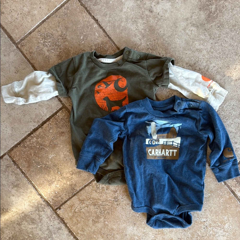 9 months Carhartt Kids Long Sleeve Bodysuit Set - Green and Blue